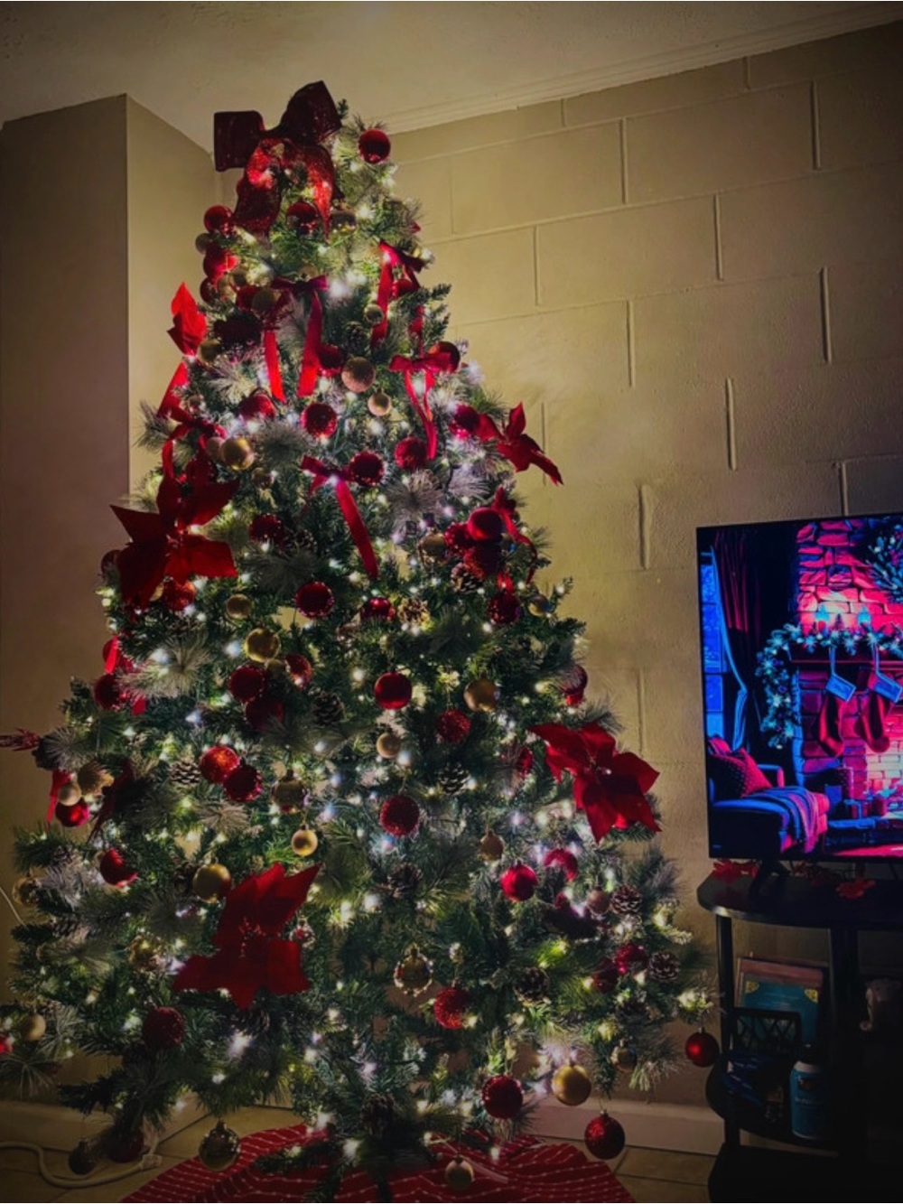 Classic Red and Gold Christmas Tree with Warm White Lights